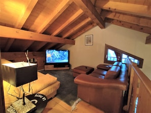 Téléviseur connecté, foyer, lecteur de DVD, livres