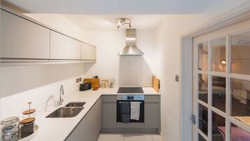 Fridge, microwave, dining tables