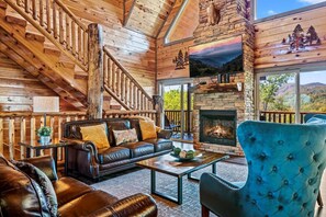 TV, fireplace - Indoor Pool, Volleyball Beach, Mountain View (Gatlinburg)