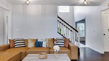 Smart TV, fireplace, foosball, table tennis