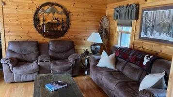 Smart TV, fireplace, DVD player, books