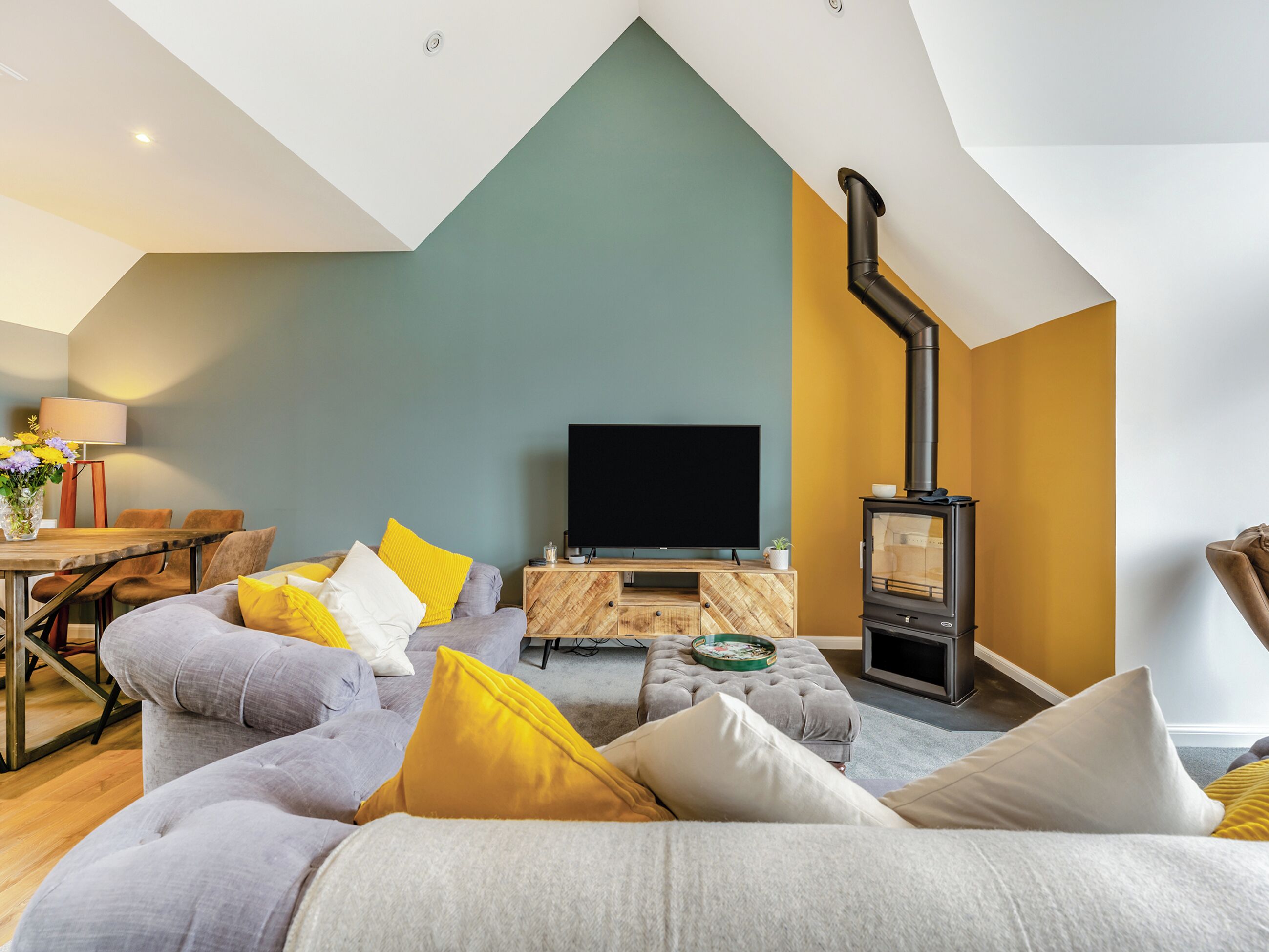 TV, fireplace