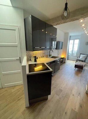 Fridge, microwave, oven, stovetop - Superb suspended Haussmann apartment (Paris)