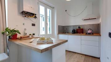 Apartment | Private kitchenette | Full-sized fridge, microwave, stovetop, electric kettle