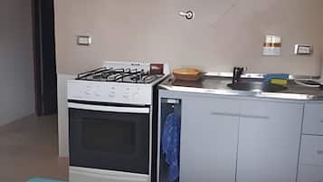 Fridge, microwave, oven, cookware/dishes/utensils