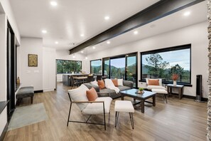 Smart TV, fireplace, stereo