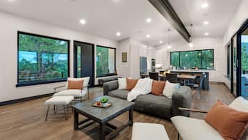 Smart TV, fireplace, stereo