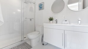 Hair dryer, bidet, towels, soap
