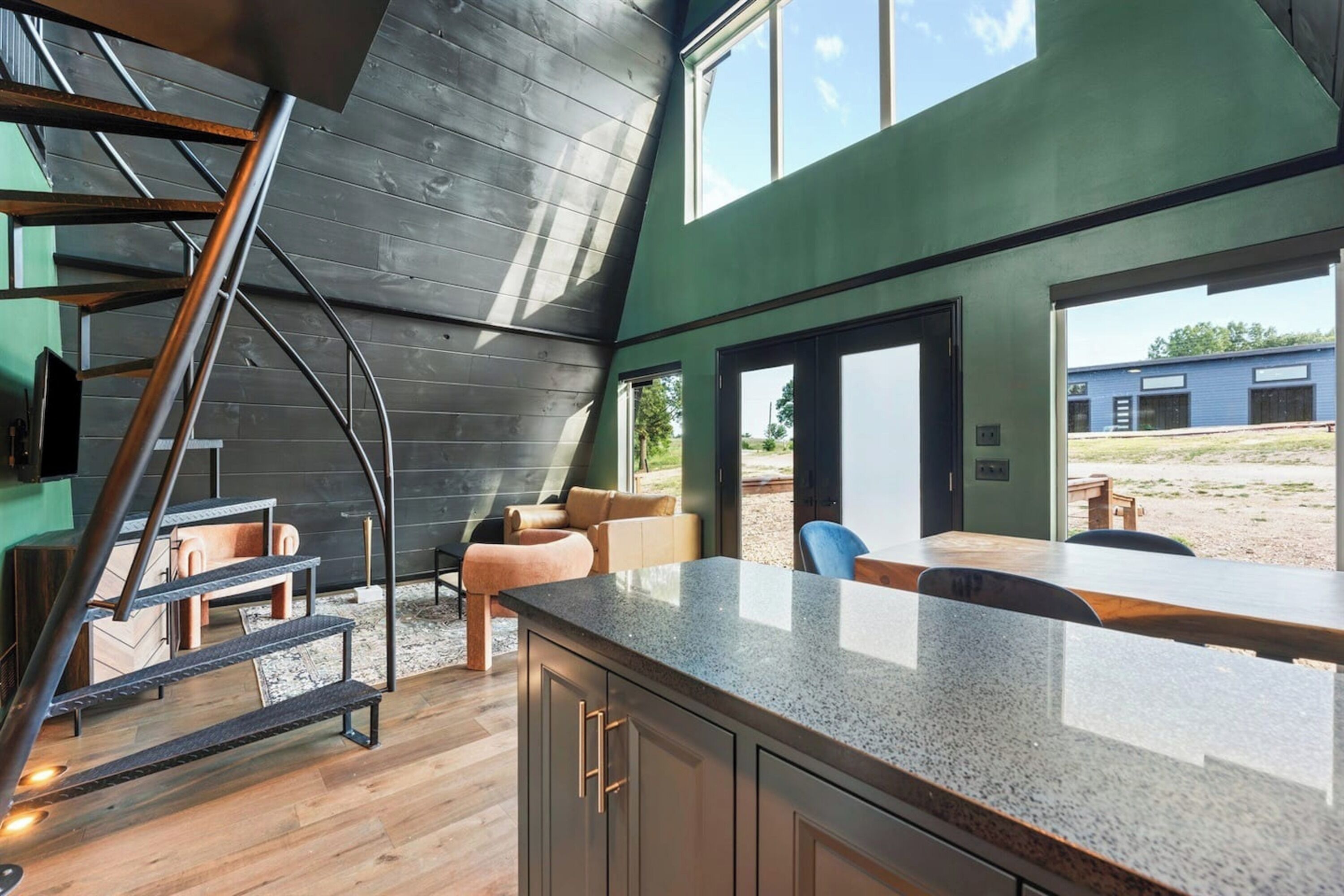 45-inch Smart TV with digital channels, fireplace