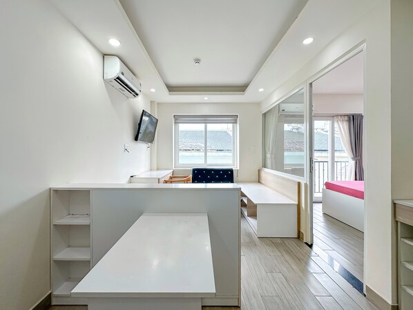 Lägenhet Comfort - 1 sovrum | Skrivbord, arbetsyta för laptop och gratis wi-fi