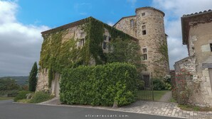 A historic stone building with ivy-covered walls and a turret. - TARN, NEAR CORDES SUR CIEL, SMALL FAMILY CHATEAU WITH COTTAGE (Campagnac)