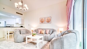 Comfort Apartment, City View | Living area - Viridis Living Chic and Spacious 1BR (Dubai)