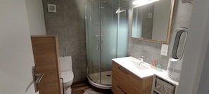 Douche, séchoir à cheveux, papier de toilette