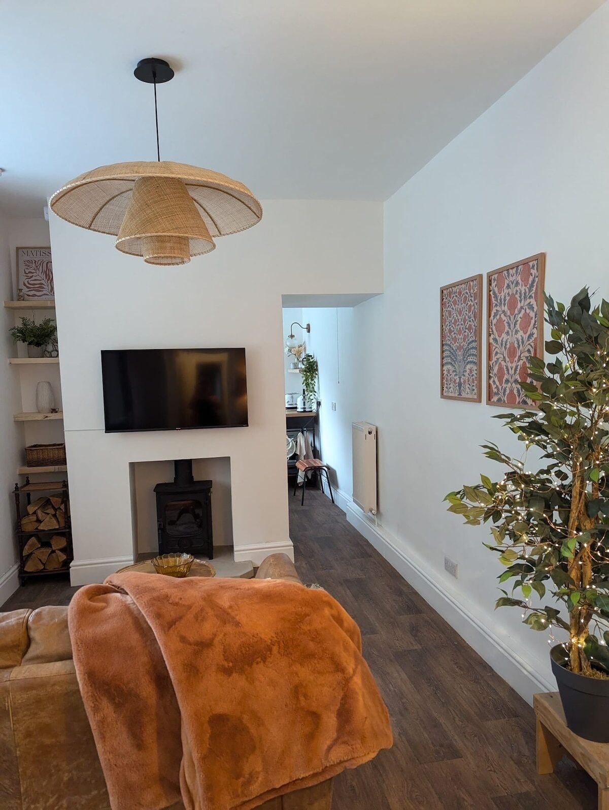 TV, fireplace