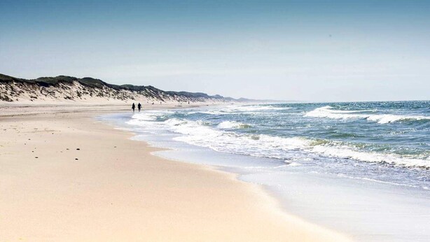 A beach with a sandy shore and waves. - 4 Star Holiday Home in Ulfborg (Ulfborg)