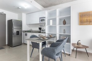 Fridge, microwave, coffee/tea maker