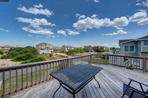Outdoor dining - Oceanside in Whalehead with Pool, Spa, Sleeps 18! (Corolla)