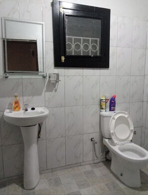 Secadora de cabello, toallas, jabón, papel de baño 