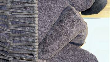 Towels, soap, shampoo, toilet paper