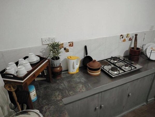 Frigorífico, microondas, placa de cocina y hervidor eléctrico