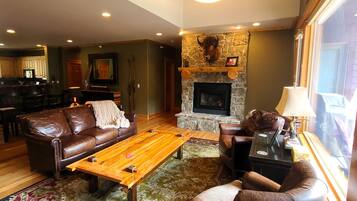 TV, fireplace, DVD player, video library