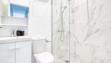 Secador de cabelo, toalhas de banho, papel higiênico