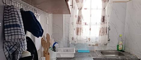 Fridge, microwave, oven, electric kettle