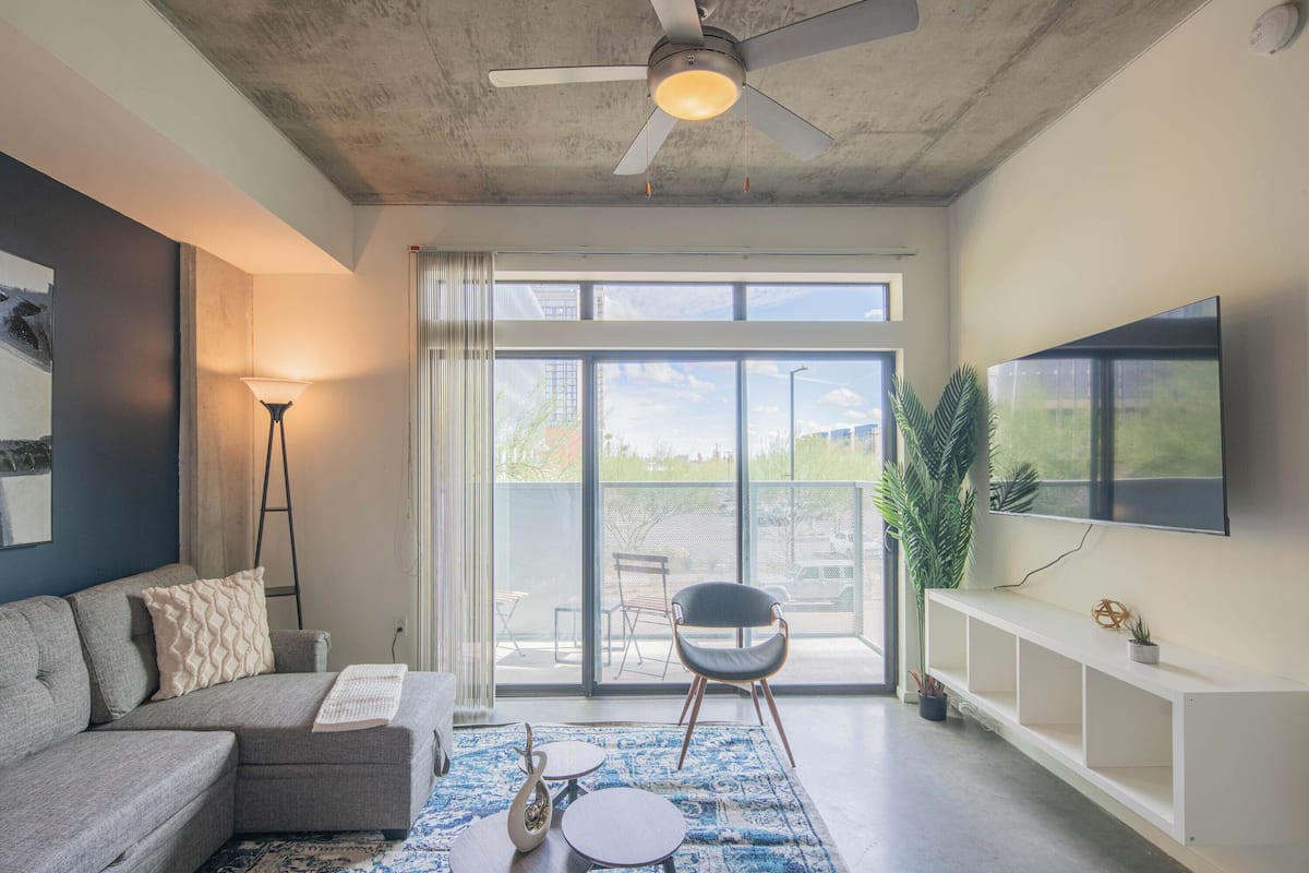 Exclusive Apartment, 1 Queen Bed with Sofa bed, City View | Living room | 55-inch Smart TV with digital channels