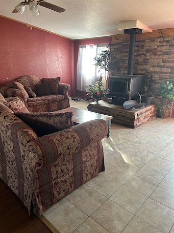 Living area. Charming 4-bedroom mobile home with WiFi and AC in Timberon