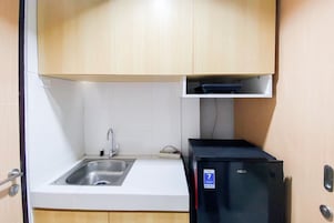 Apartamento | Cozinha privada | Geladeira, cooktop, panela elétrica de arroz