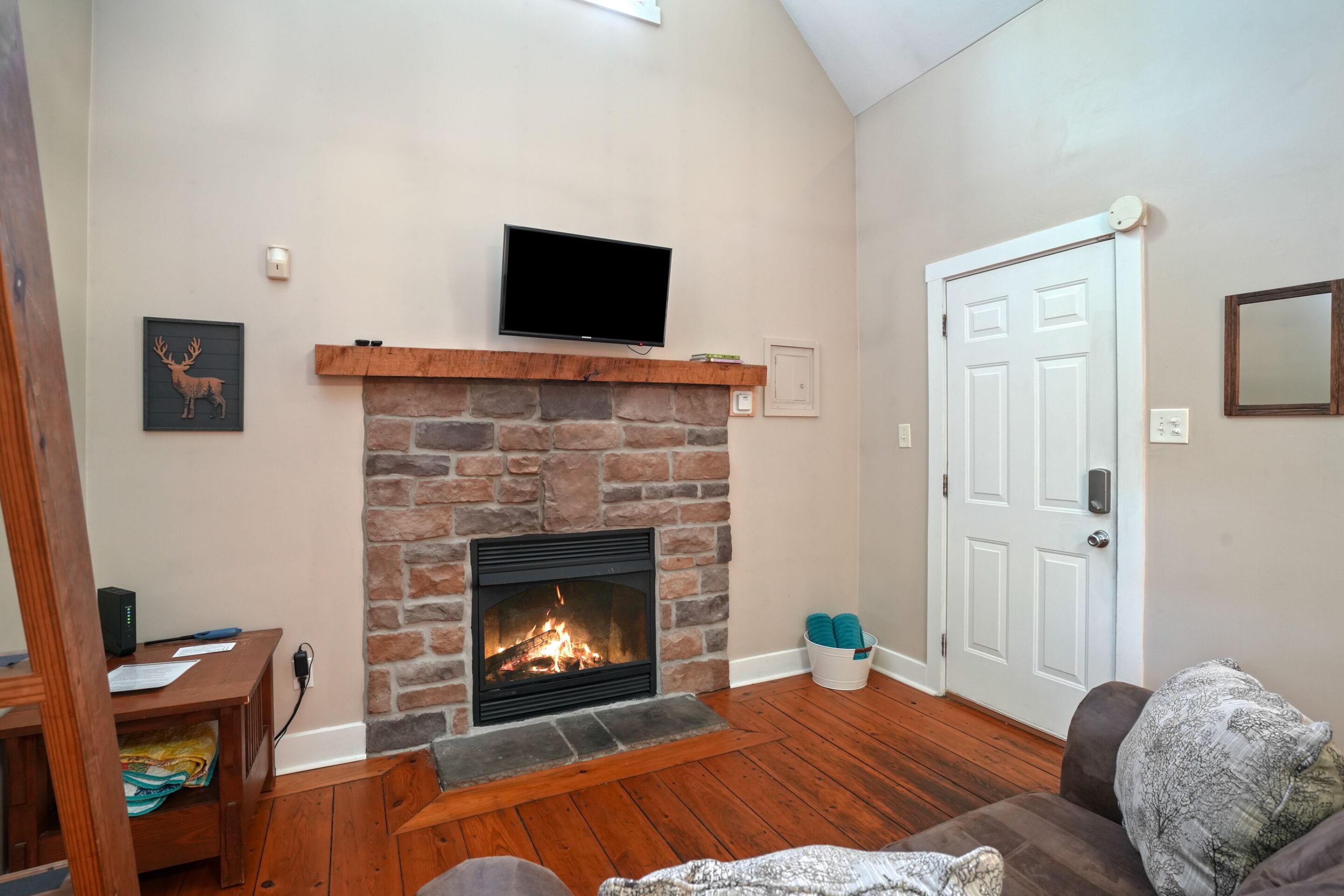 TV, fireplace