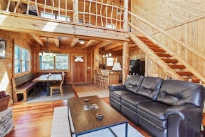 TV, fireplace - Hidden Haven | Hocking Hills, Sleeps 8, Hot Tub (Laurelville)