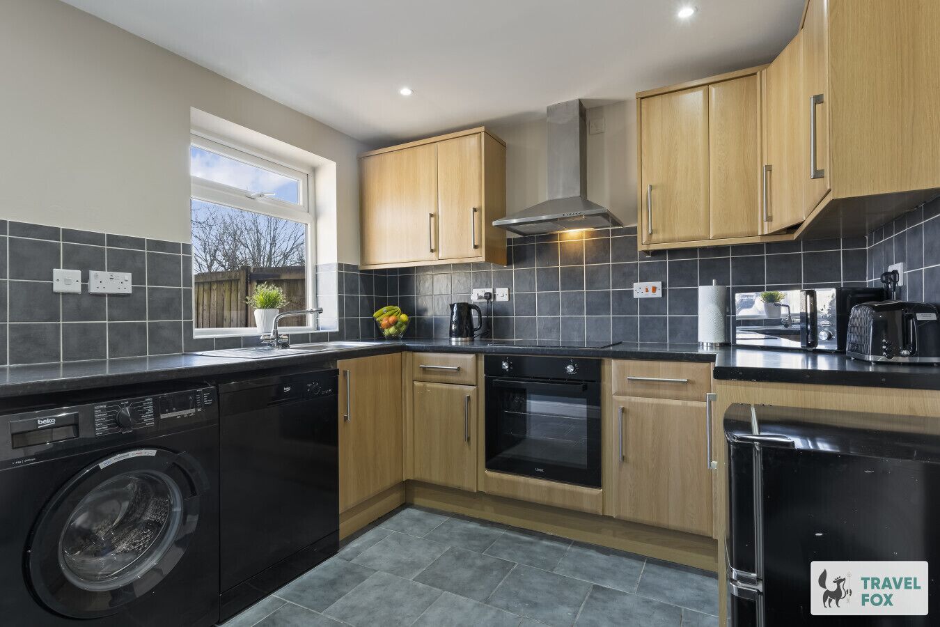 Fridge, microwave, oven, dishwasher