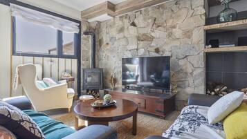 Télévision, cheminée, chaßne hi-fi