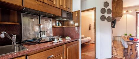 Fridge, microwave, stovetop, electric kettle