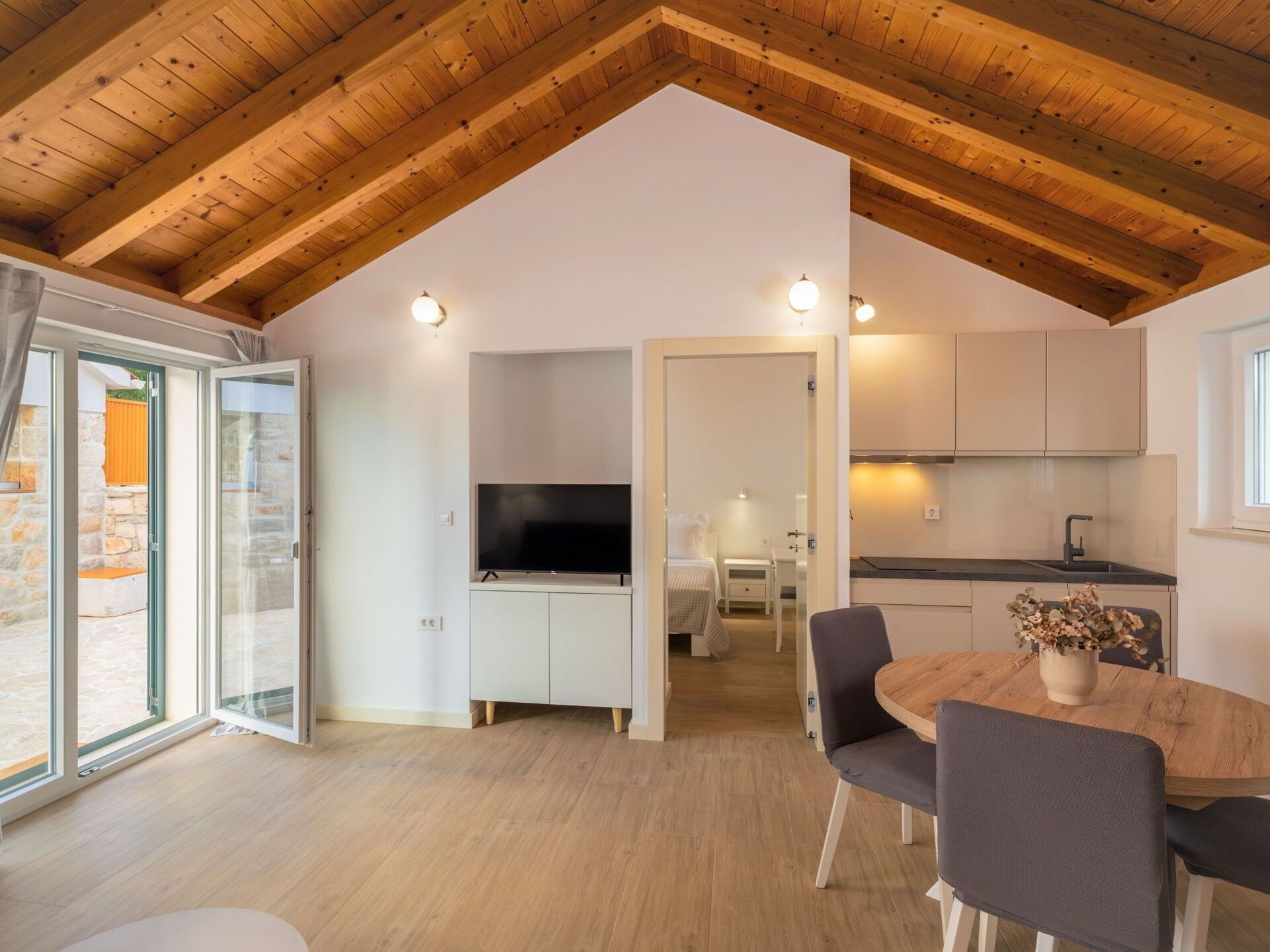 Furniture, Wood, Building, Interior Design, Hall, Floor, Flooring, Living Room, Chair, Window
