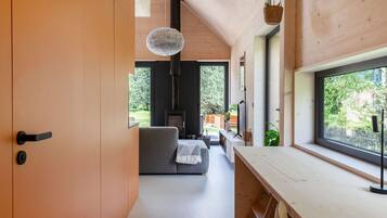 Télévision, cheminée, baby-foot