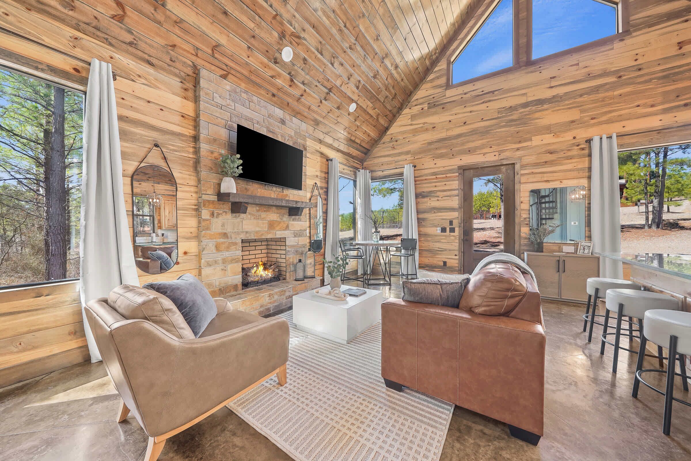 TV, fireplace, offices