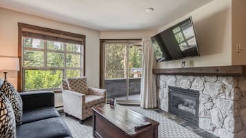 TV connectée, cheminée, lecteur de DVD