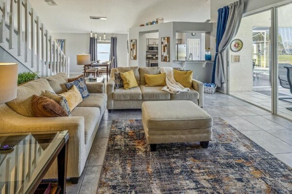 House, Multiple Beds, Pool Access, Pool View (Ella Mae Golf Villa) | Living area | TV - Ella Mae Golf Villa - Pet Friendly (Davenport)