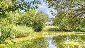 A house surrounded by lush greenery and a pond. - INDEPENDENT ROOM IN A PARK (Saint-Roch)
