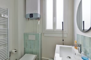 Ducha, toallas, papel higiénico