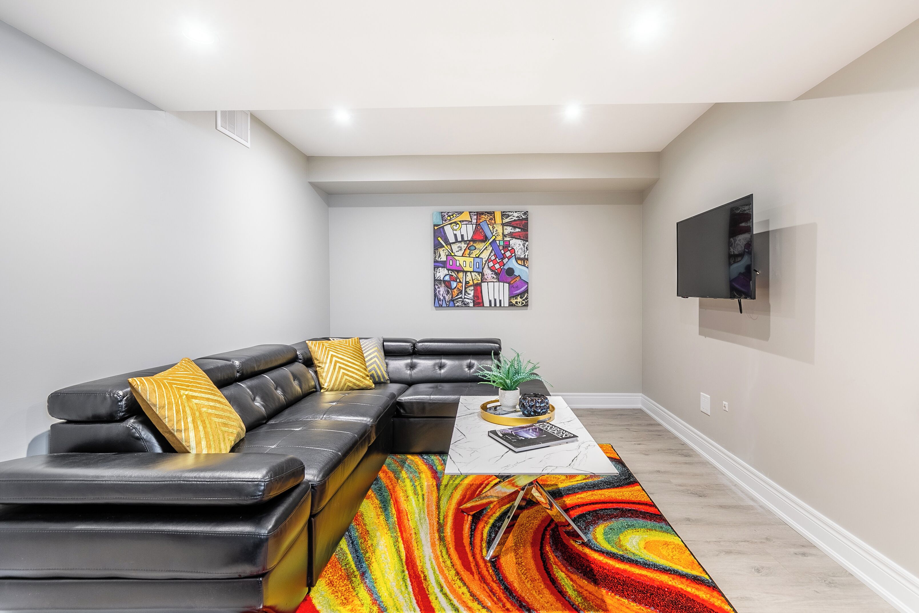 TV, fireplace, video library