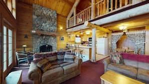 Luxury Cabin, 1 Bedroom, Lake View | Living area | 42-inch Smart TV with digital channels, DVD player, streaming services - Trout House Village Resort  (Hague)