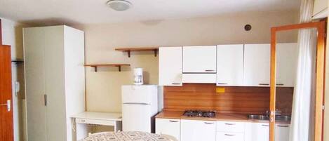 Een koelkast, een kookplaat