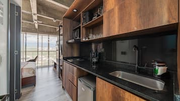 Classic Apartment | Private kitchen | Fridge, microwave, blender, cookware/dishes/utensils