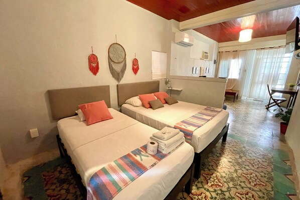 Desk, free WiFi, bed sheets