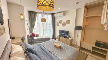 Suite Studio Deluxe, vue baie | Literie de qualité supérieure, surmatelas