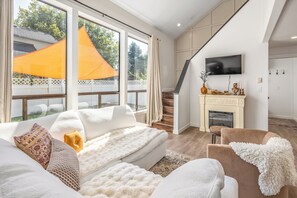 TV, fireplace
