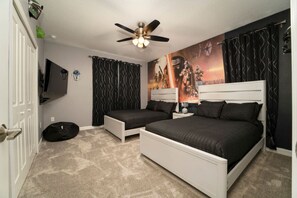 5 bedrooms, desk, iron/ironing board, travel cot